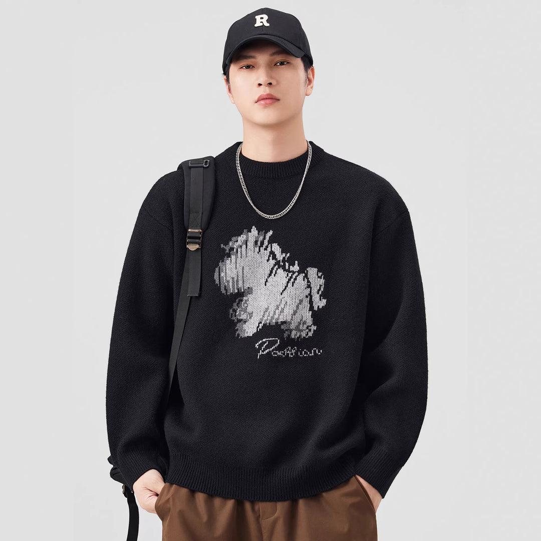 Damen Oversize-Strickpullover mit Jacquard-Hundemotiv und geripptem Saum Echo Archiv