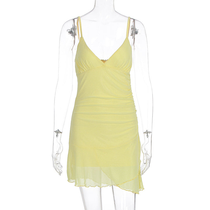 Damen lässiges Strandkleid mit Raffungen und Spaghettiträgern Echo Archiv