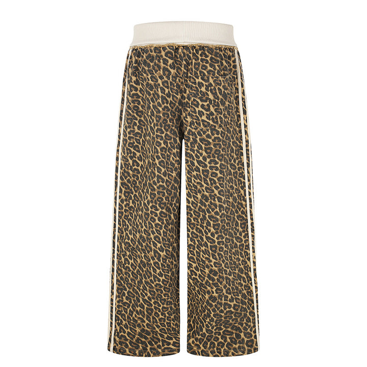 Damen weite Palazzo-Jogginghose mit Leopardenprint und elastischem Rippbund Echoarchiv