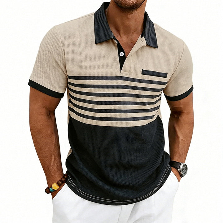 Herren nan Jacquard-Polo mit Blockstreifen, Brustblende und Baumwollmix Echo Archiv