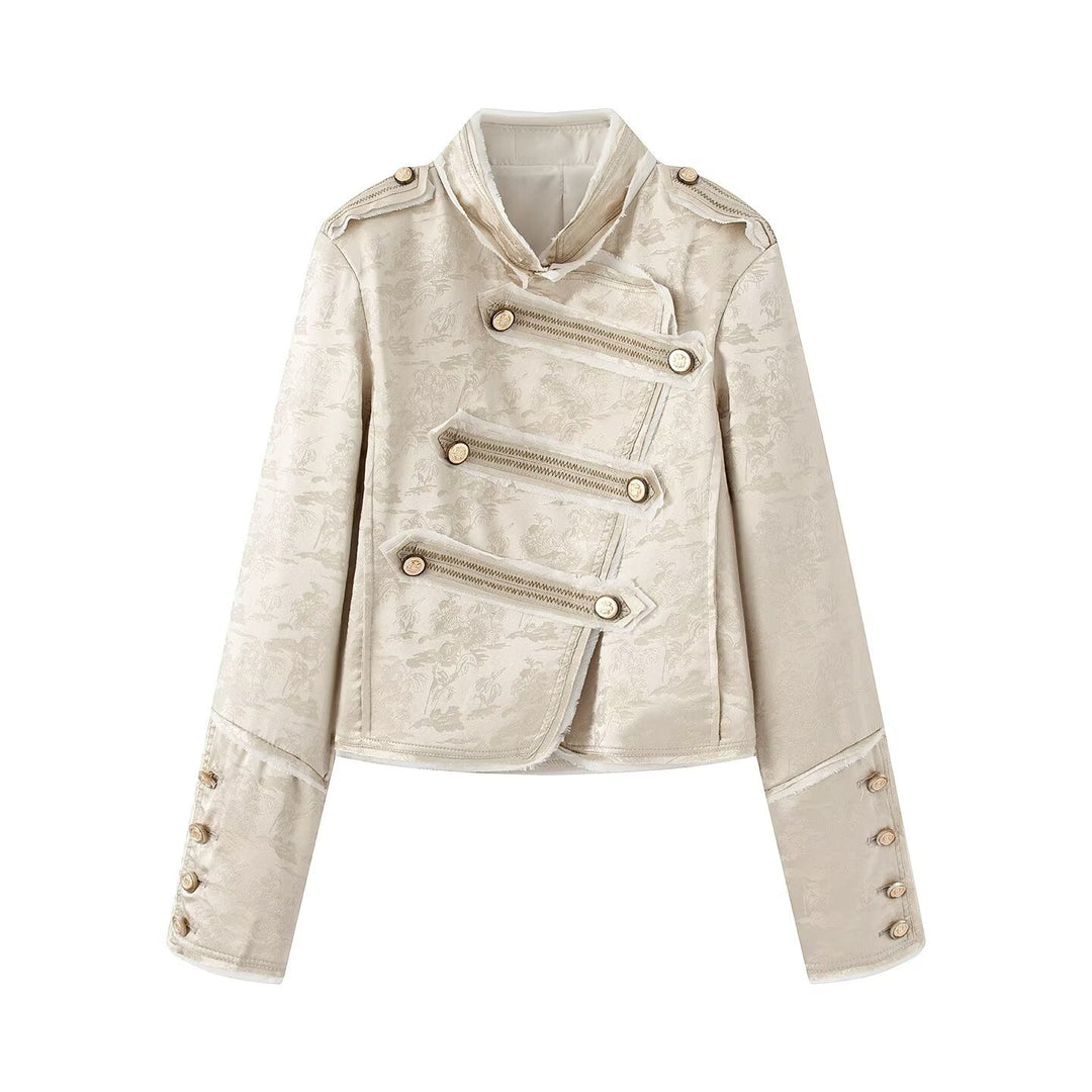 Damen Ornamentale Militärjacke aus Jacquard mit asymmetrischer Zierknopfleiste Echo Archiv