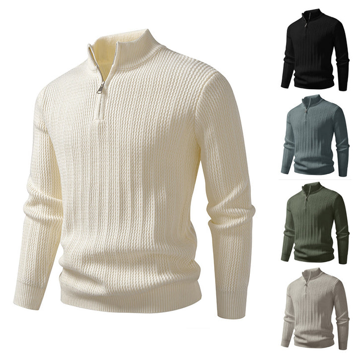Herren nan feinstrukturierter Halbzip-Pullover mit Stehkragen, geripptem Strukturstrick und schmaler Passform Echo Archiv