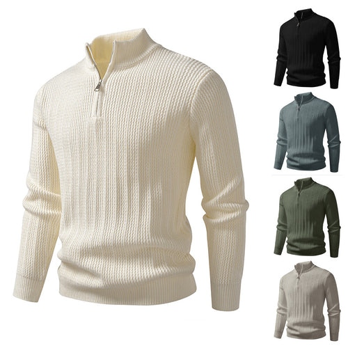 Herren nan feinstrukturierter Halbzip-Pullover mit Stehkragen, geripptem Strukturstrick und schmaler Passform Echo Archiv