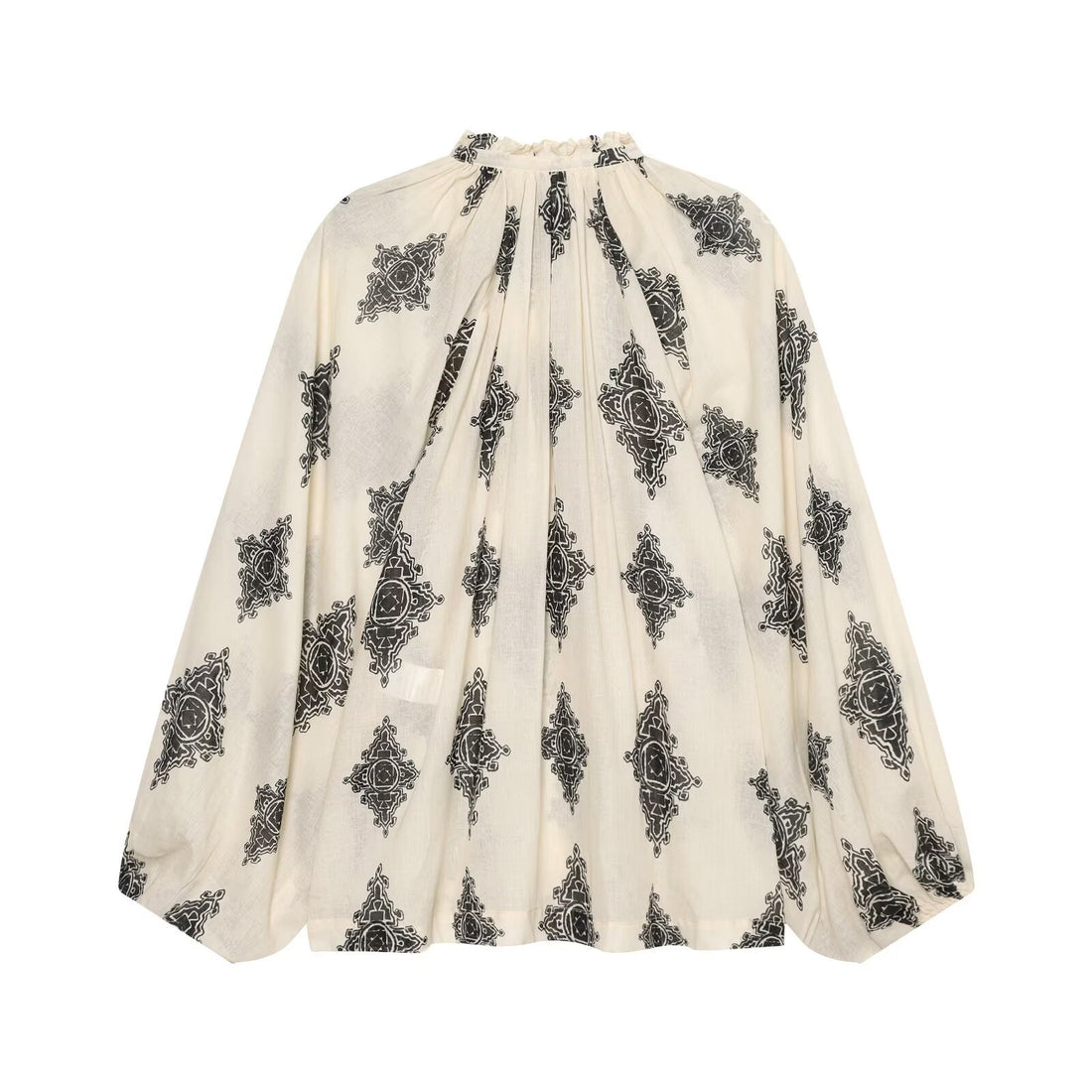 Damen Weite Boho-Bluse mit Rüschkragen, Tunnelzug und Ballonärmeln Echo Archiv