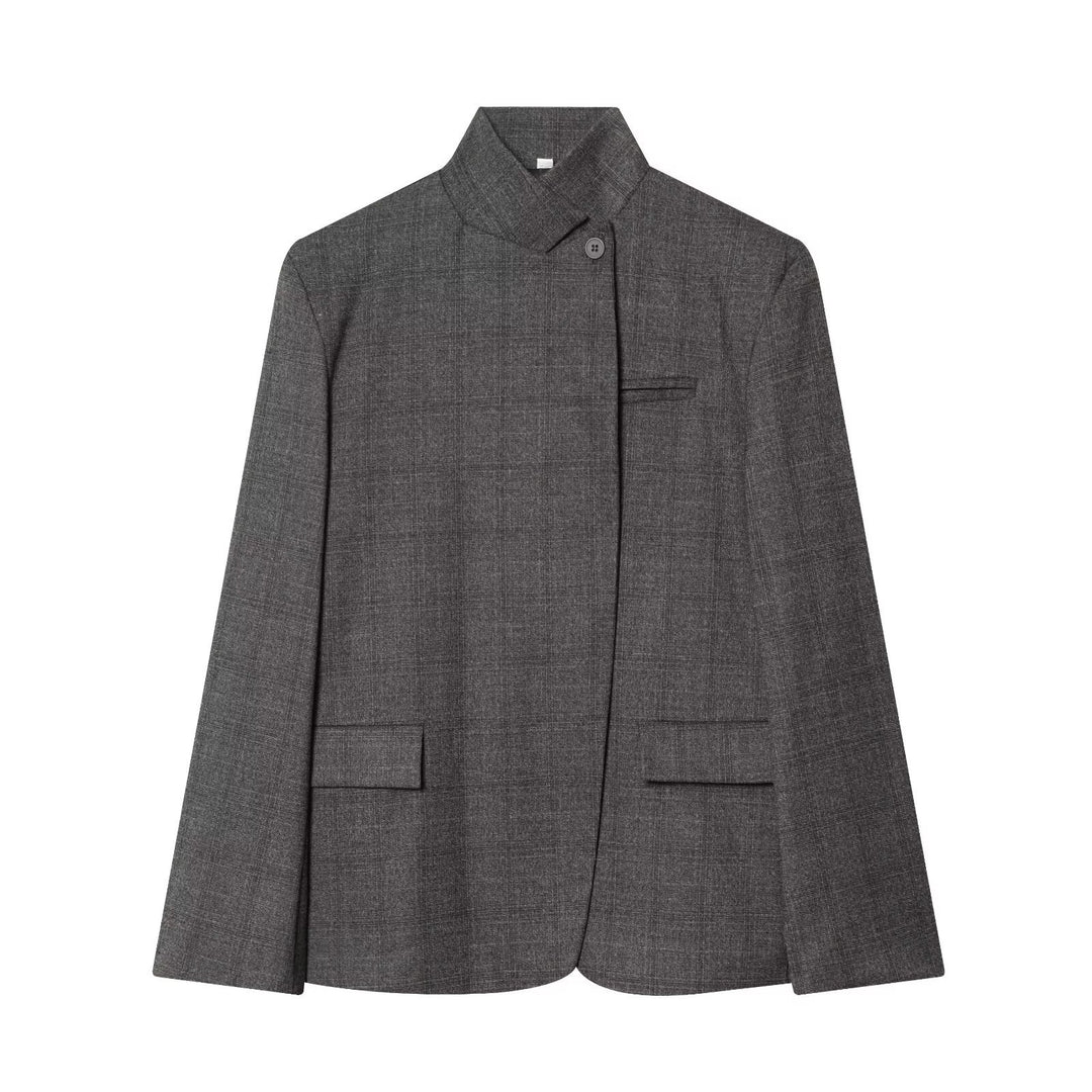 Damen Taillierter karierter Blazer mit Stehkragen und verdeckter Knopfleiste Echo Archiv