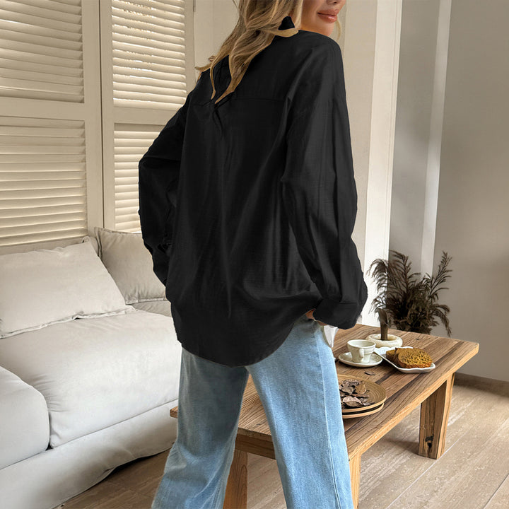 Damen oversized Leinen-Hemdbluse mit kastigem Schnitt und verdeckter Knopfleiste – Élovi