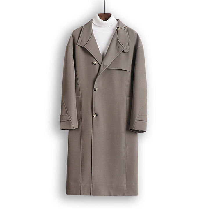 Herren Langgeschnittener Minimalistischer Trenchcoat mit Schalkragen und verstellbaren Ärmelriemen Echoarchiv