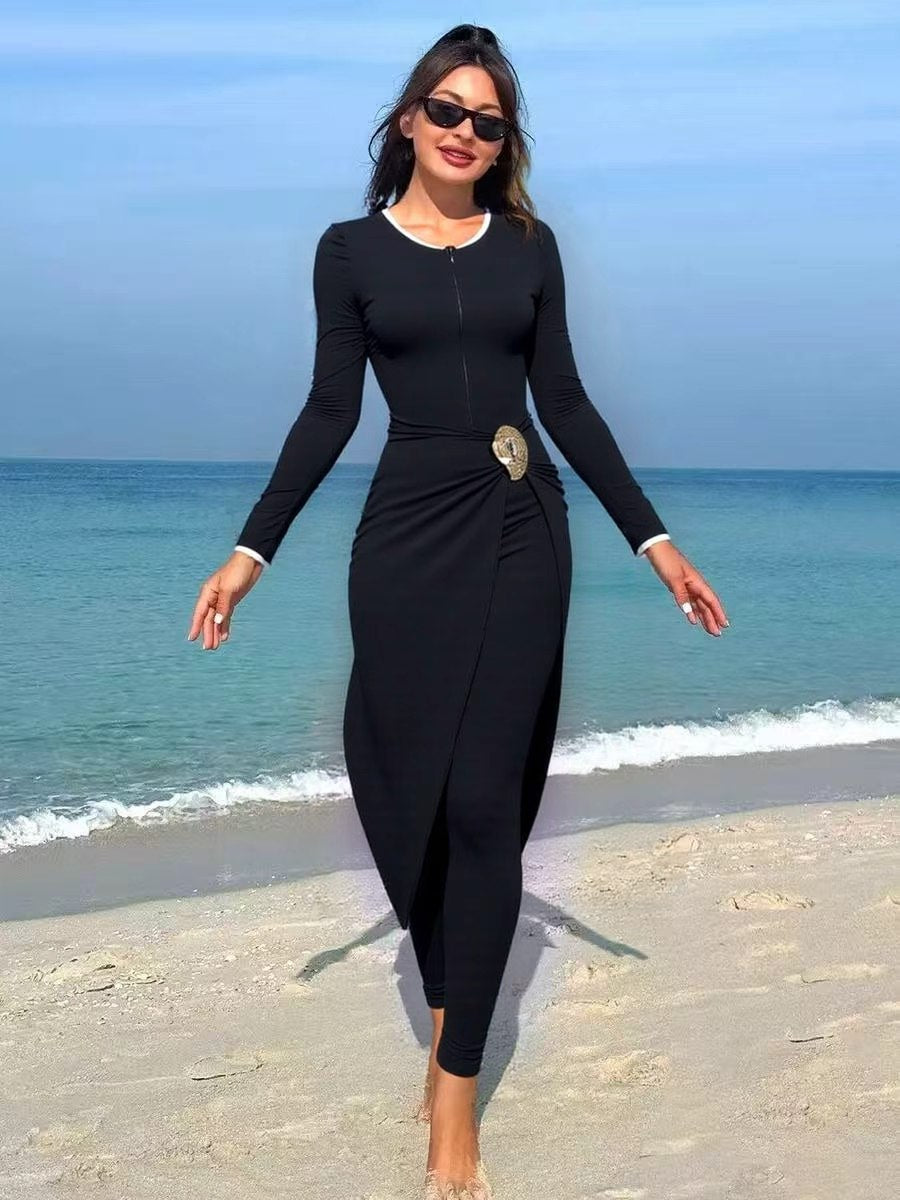 Damen modisches Wickelkleid mit elegantem Gürtel Echo Archiv