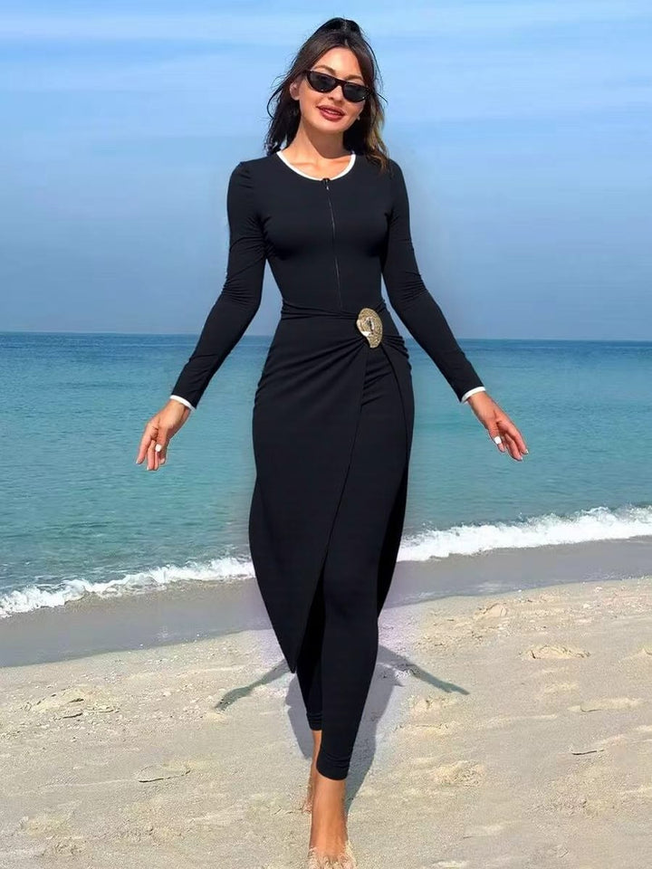 Damen modisches Wickelkleid mit elegantem Gürtel Echo Archiv