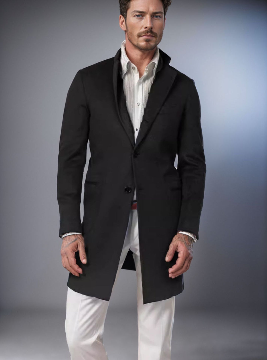 Herren eleganter Langmantel aus weichem Stoff Echoarchiv