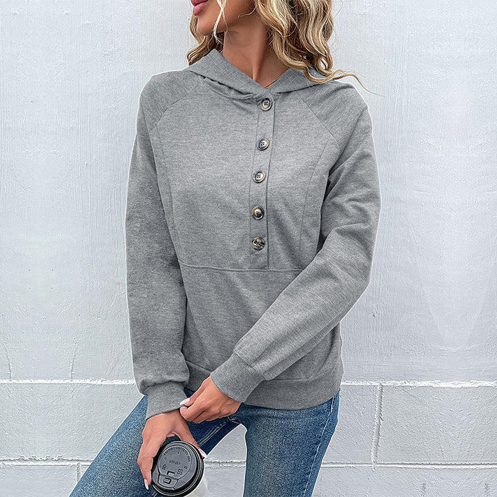 Damen Kapuzenpullover mit asymmetrischer Knopfleiste und Raglanärmeln Echoarchiv