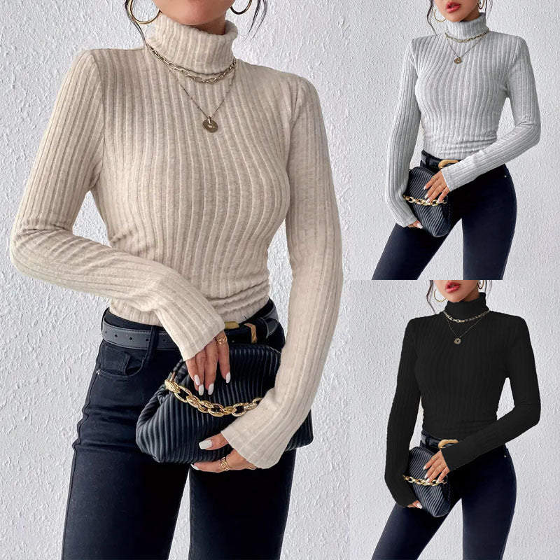 Damen Figurbetonter Rippstrick Rollkragenpullover mit tailliertem Schnitt Echoarchiv
