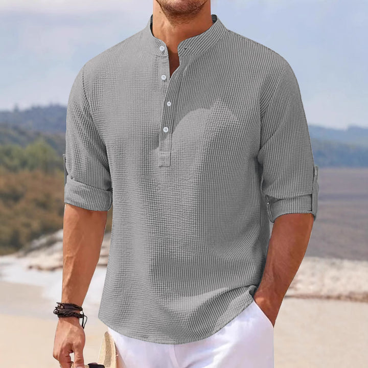 Herren lässiges Henley-Shirt mit strukturierter Oberfläche Echoarchiv