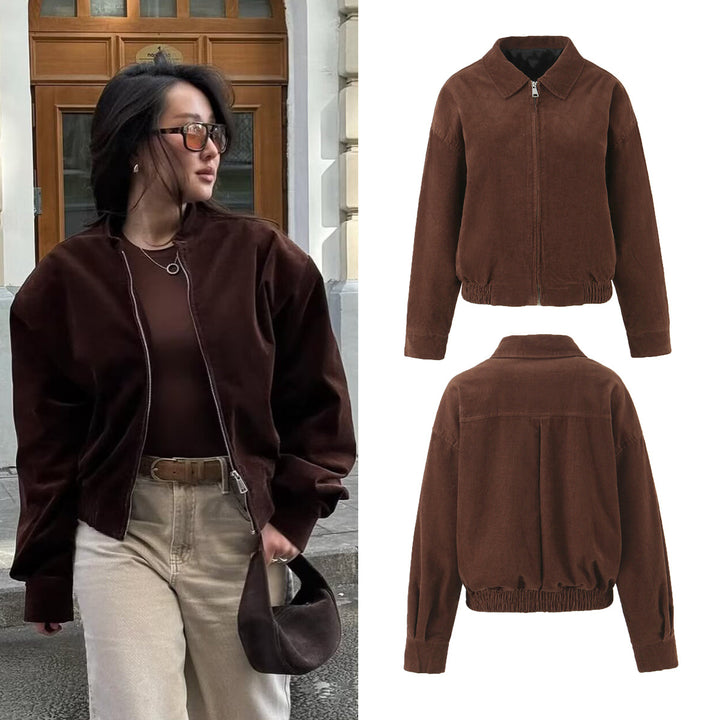 Damen Cordjacke aus Breitcord mit Reißverschluss, Hemdkragen und elastischem Saum Echo Archiv