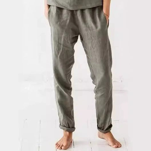Damen lässige Leinenhose mit elastischem Bund und praktischen Taschen Echoarchiv