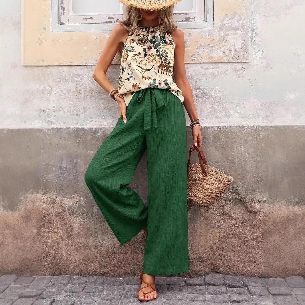 Damen weite Leinenhose mit Kordelzug und Faltenoptik Echo Archiv