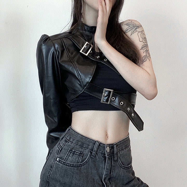 Damenmode-Oberteil aus Kunstleder mit asymmetrischem Design Echo Archiv
