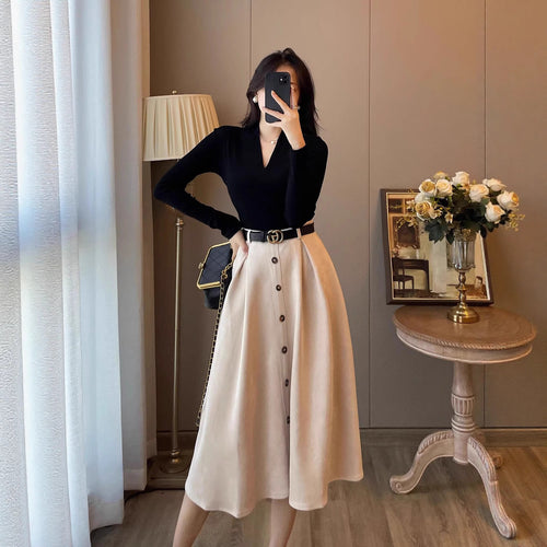 Damen Elegantes Midikleid mit Knopfleiste Echoarchiv