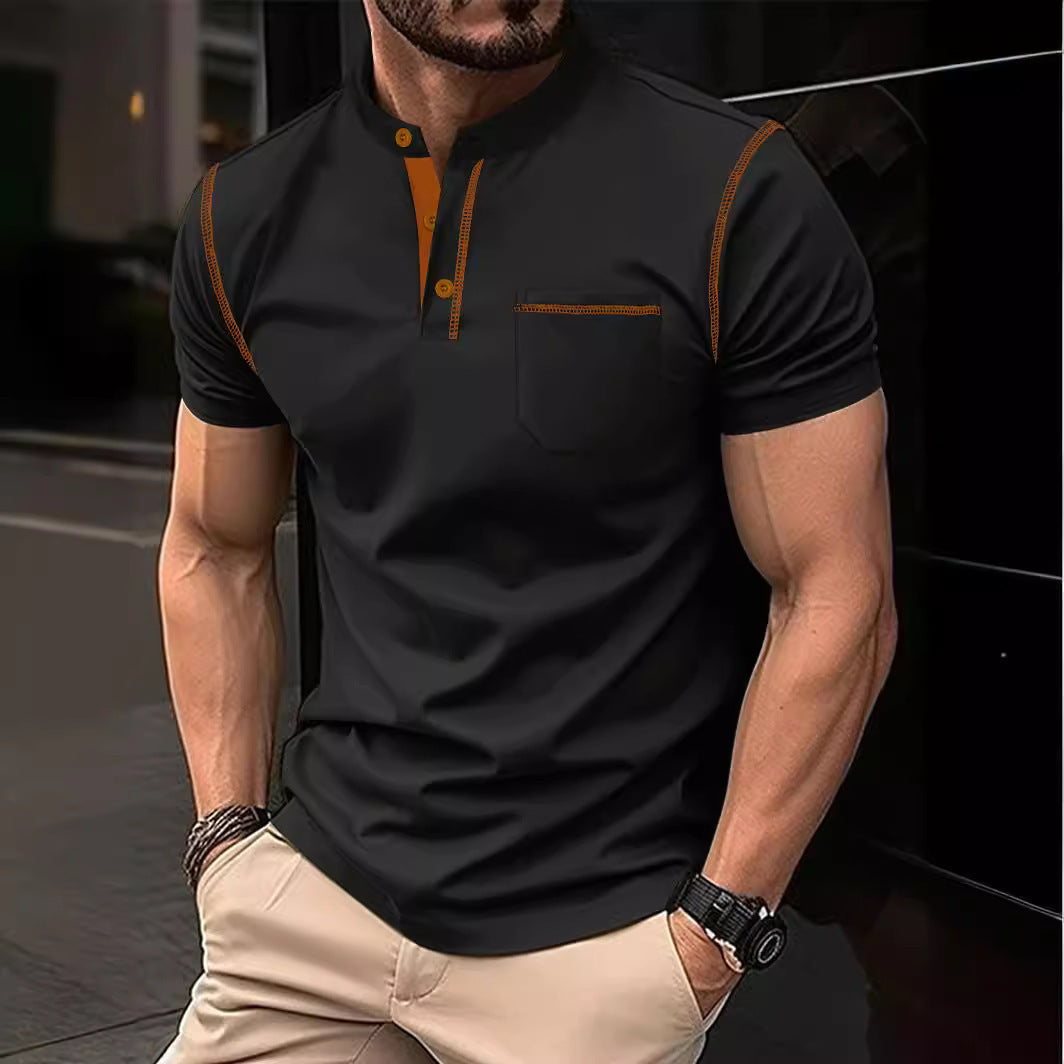 Herren Polohemd mit elegantem Stehkragen und praktischer Brusttasche Echoarchiv