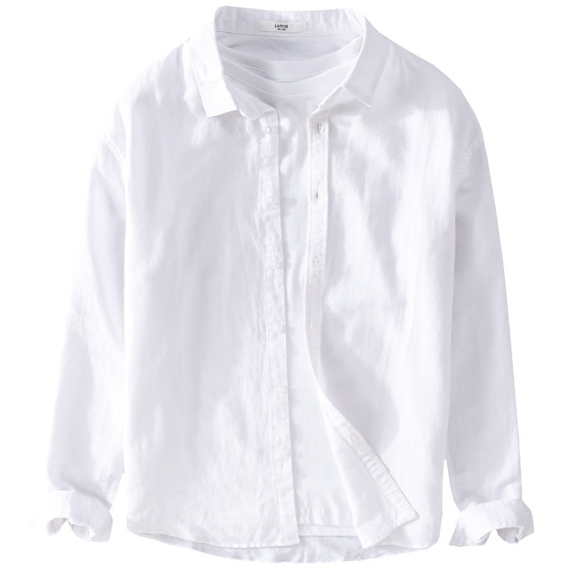 Herren Leinenmix-Layering-Overshirt mit Kentkragen, gerundetem Saum und Soft‑Touch Echoarchiv