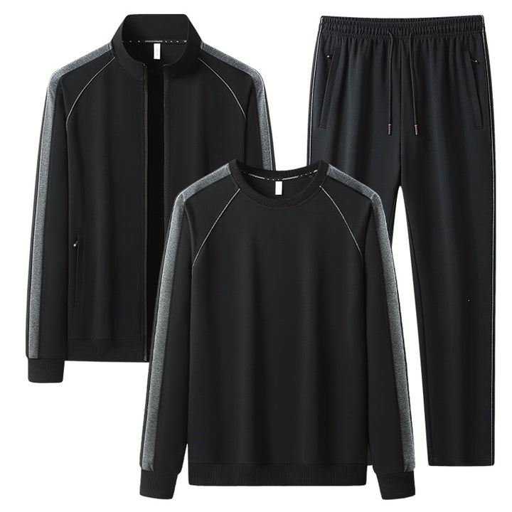 [Herren] Zweiteiliges Trainingsset mit Stehkragen-Zipjacke, Rundhals‑Sweatshirt und konisch geschnittener Jogginghose aus atmungsaktivem Fleece Echoarchiv