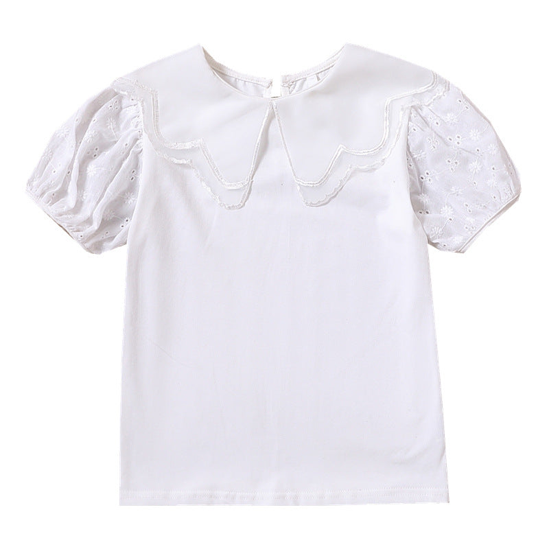 Mädchen Bluse mit dekorativen Lochstickereien und voluminösen Puffärmeln Echo Archiv