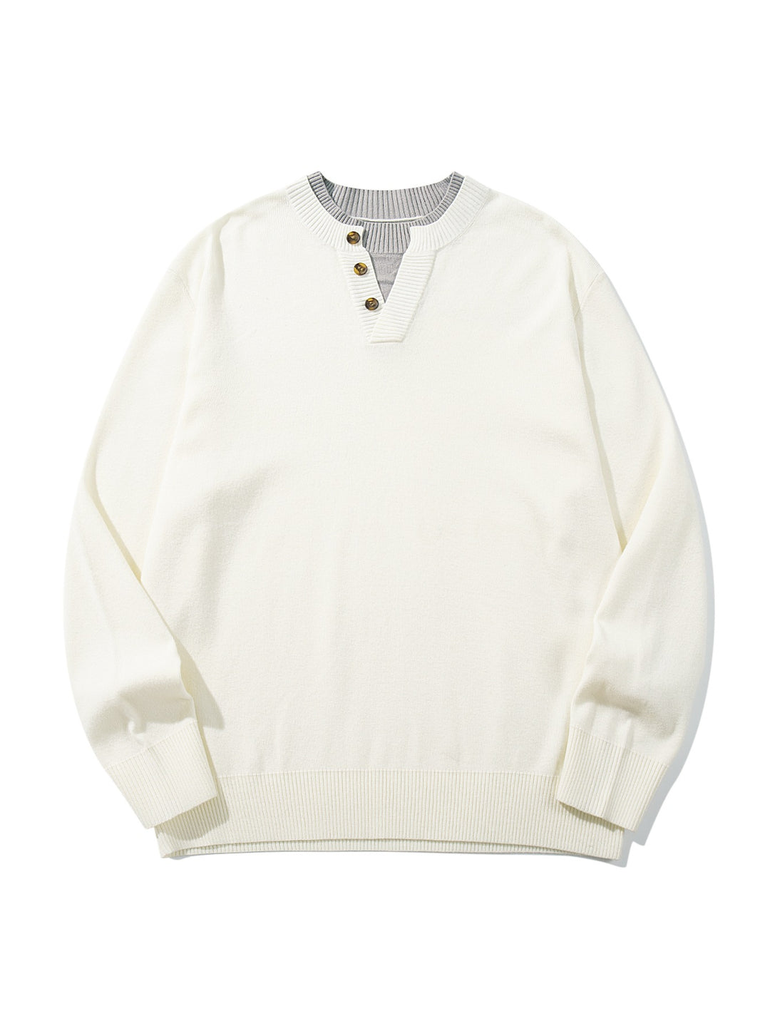 Unisex Gerippter Baumwollmix-Pullover mit Henley-Knopfleiste und Relaxed-Schnitt Echoarchiv