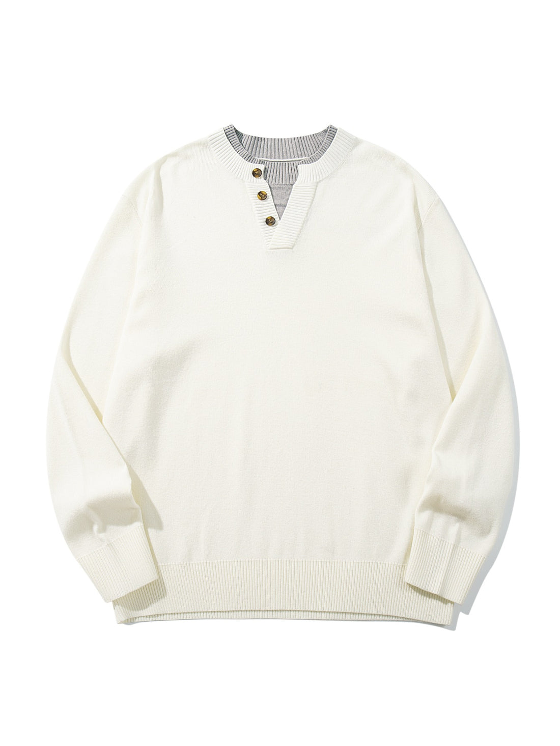 Unisex Gerippter Baumwollmix-Pullover mit Henley-Knopfleiste und Relaxed-Schnitt Echoarchiv