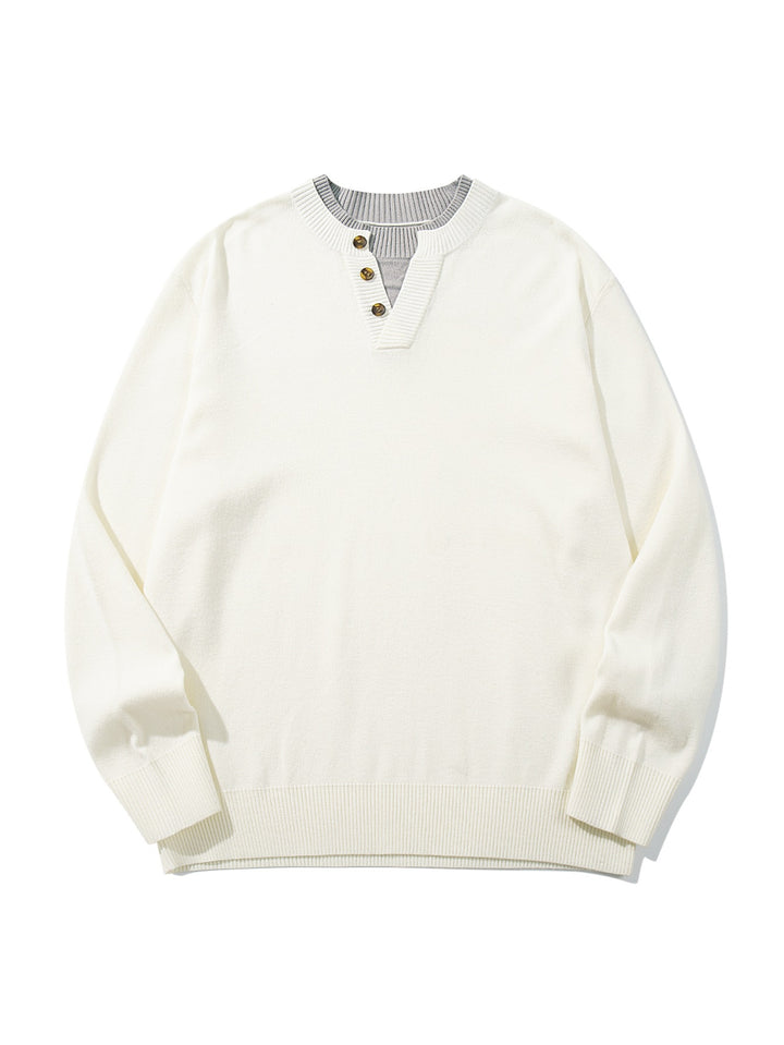 Unisex Gerippter Baumwollmix-Pullover mit Henley-Knopfleiste und Relaxed-Schnitt Echoarchiv