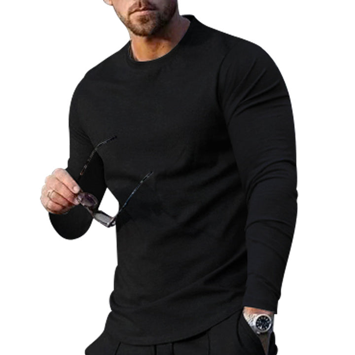 Herren nan schmal geschnittenes Langarmshirt mit Rundhalsausschnitt elastischem Baumwollstretch und verlängertem Saum Echo Archiv