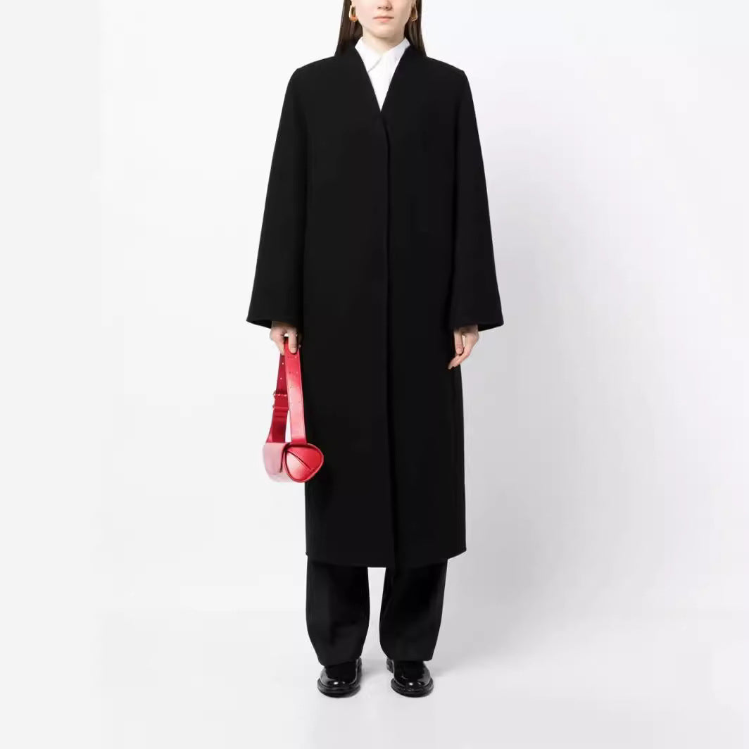 Damen Maxilanger minimalistischer Mantel mit verdeckter Front und kastiger Schulter Echoarchiv