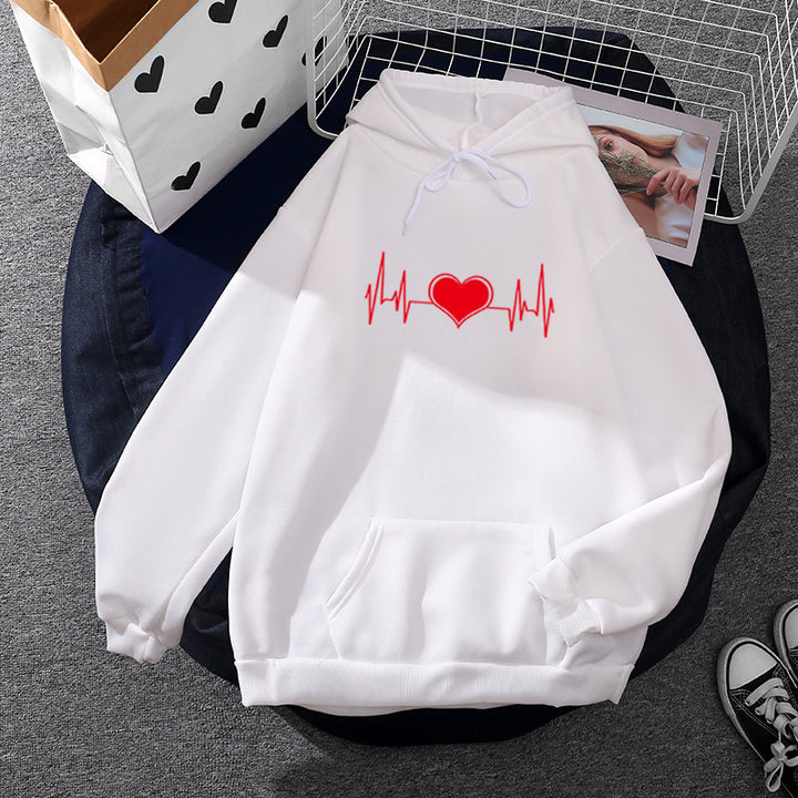 Unisex oversized Kapuzenpullover mit Herz-EKG-Print und Kängurutasche – Auréline