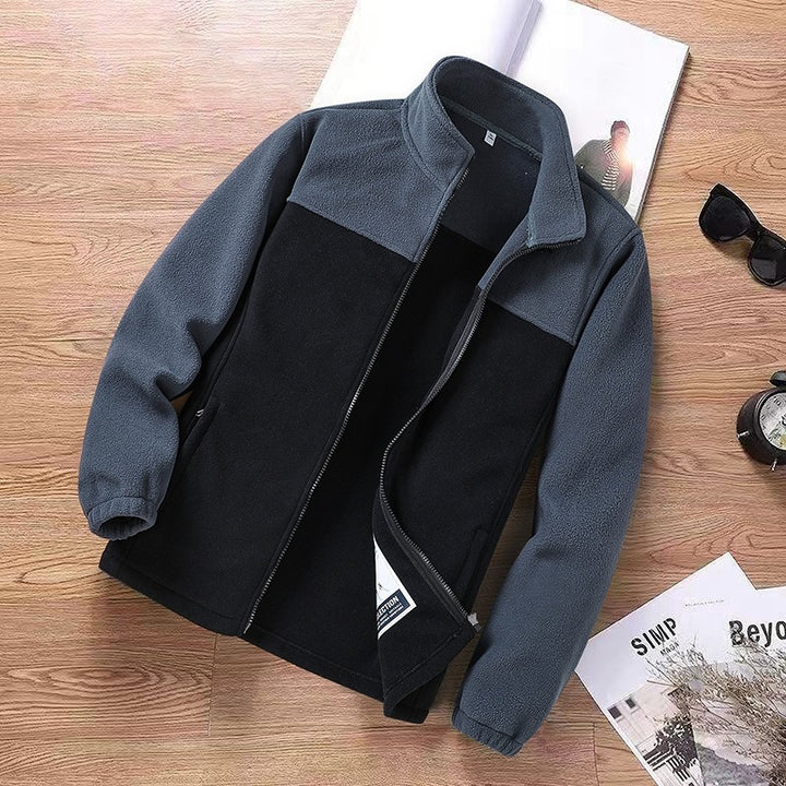 Herren Zweifarbige Fleece-Übergangsjacke mit Stehkragen, Reißverschluss & Eingrifftaschen Echoarchiv