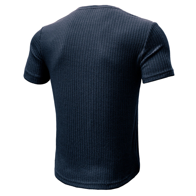 Herren Kurzarm-Henley Shirt mit strukturierter Oberfläche Echoarchiv