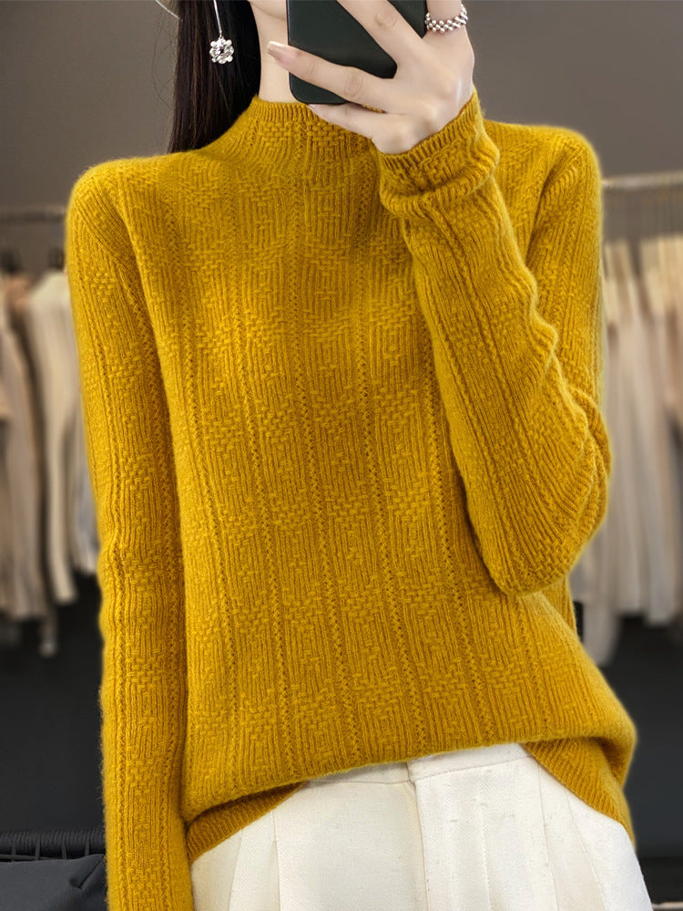 Damen Strukturierter Mockneck-Pullover aus kaschmirähnlicher Wollmischung Echoarchiv