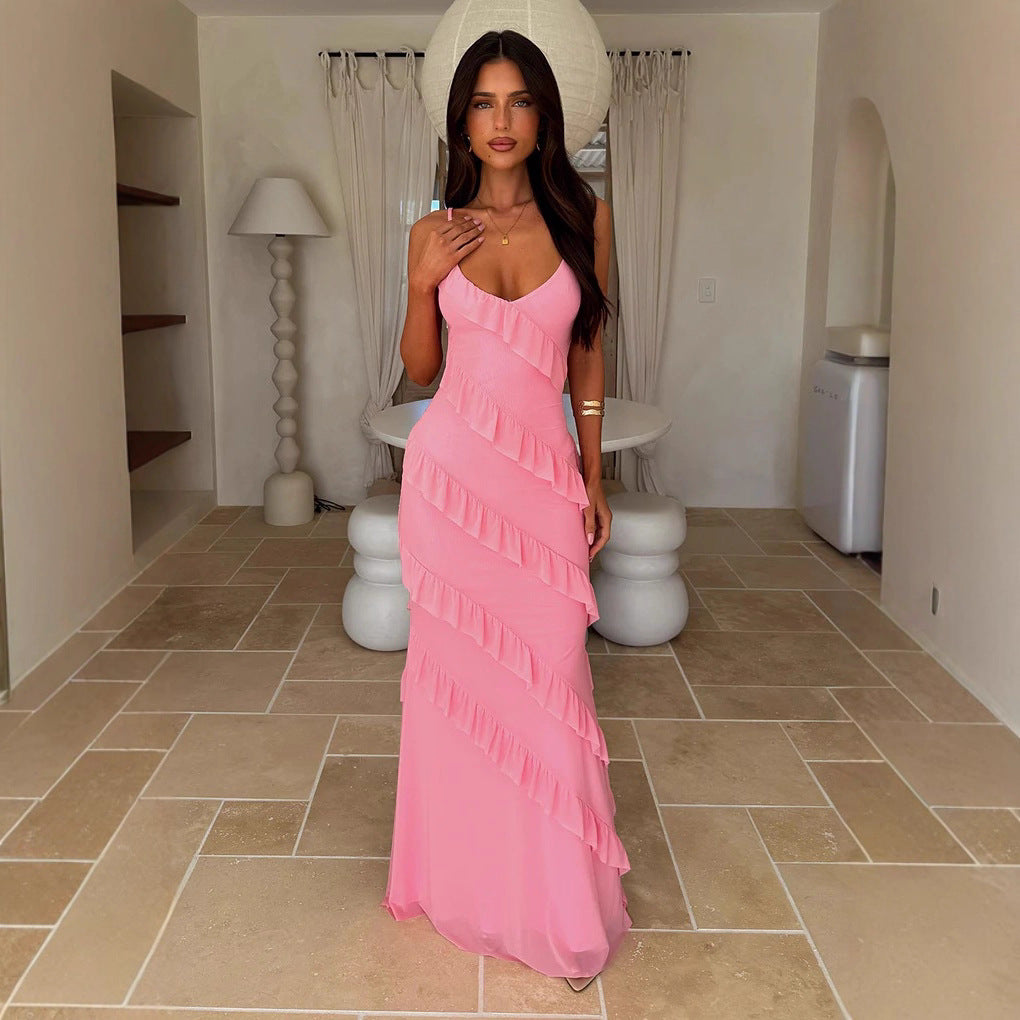 Damen Maxikleid mit Rüschendesign und Spaghettiträgern Echo Archiv