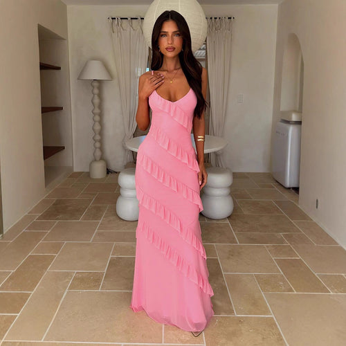 Damen Maxikleid mit Rüschendesign und Spaghettiträgern Echo Archiv