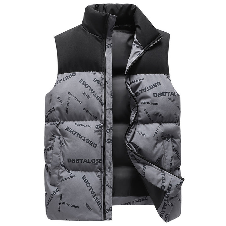 Herren Urban gesteppte Puffer‑Weste mit hohem Kragen, Kontrast-Schulterpartie und Allover‑Logodruck Echoarchiv