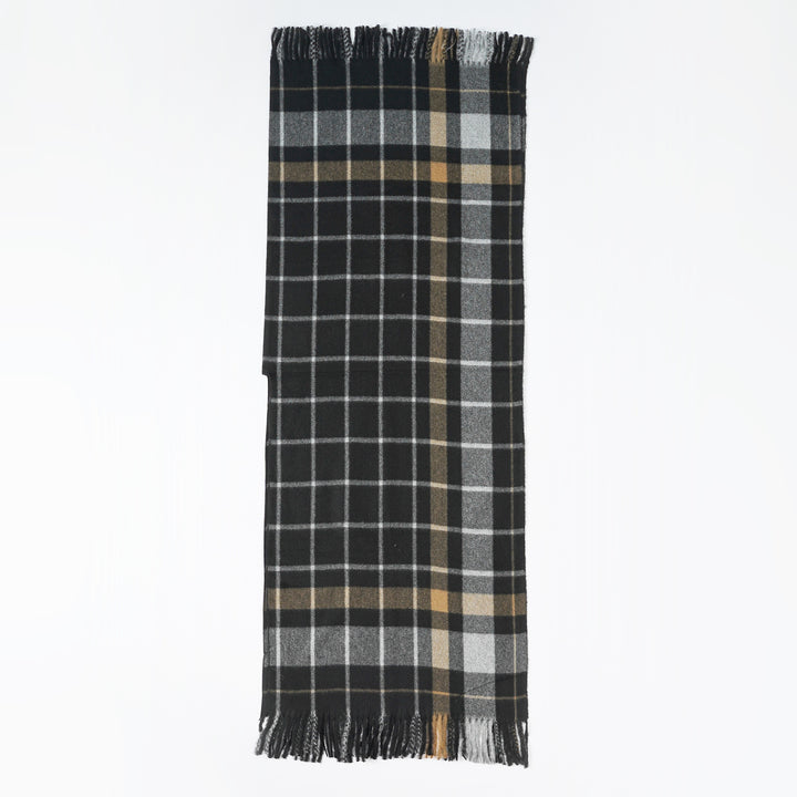 Damen Weicher Wollmix-Überwurfponcho im tartan-inspirierten Karo mit Fransen – Célinea