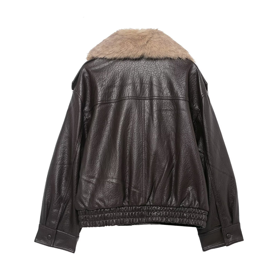 Damen Kurze Lederblousonjacke mit XXL-Fellkragen Echo Archiv