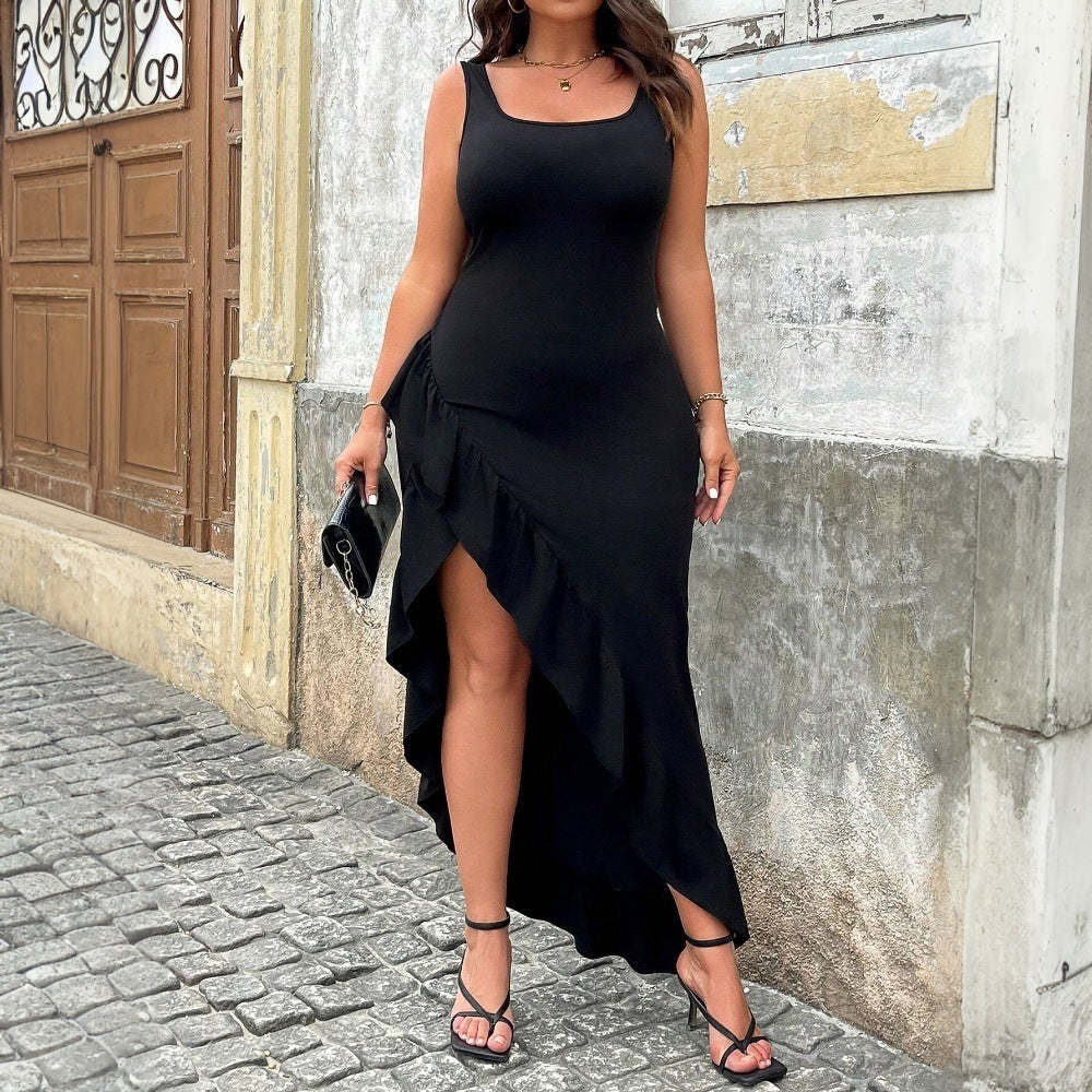 Damen elegantes Maxikleid mit asymmetrischem Saum und Rüschendetails Echo Archiv