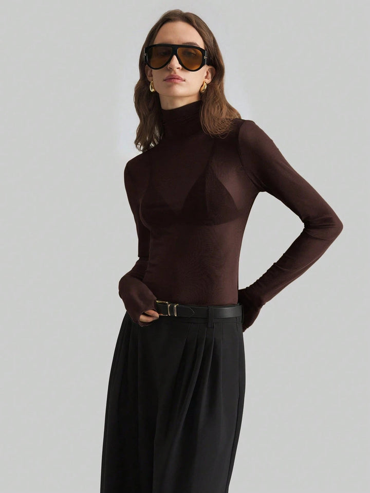 Damen Transparente Turtleneck-Bluse mit figurformendem Schnitt Echoarchiv