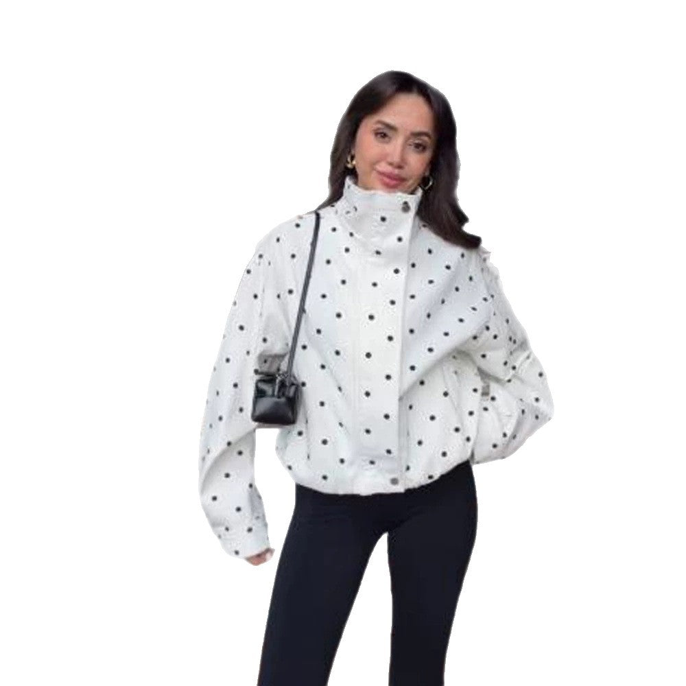 Damen Oversize-Blouson mit Stehkragen und Pünktchen-Print Echoarchiv
