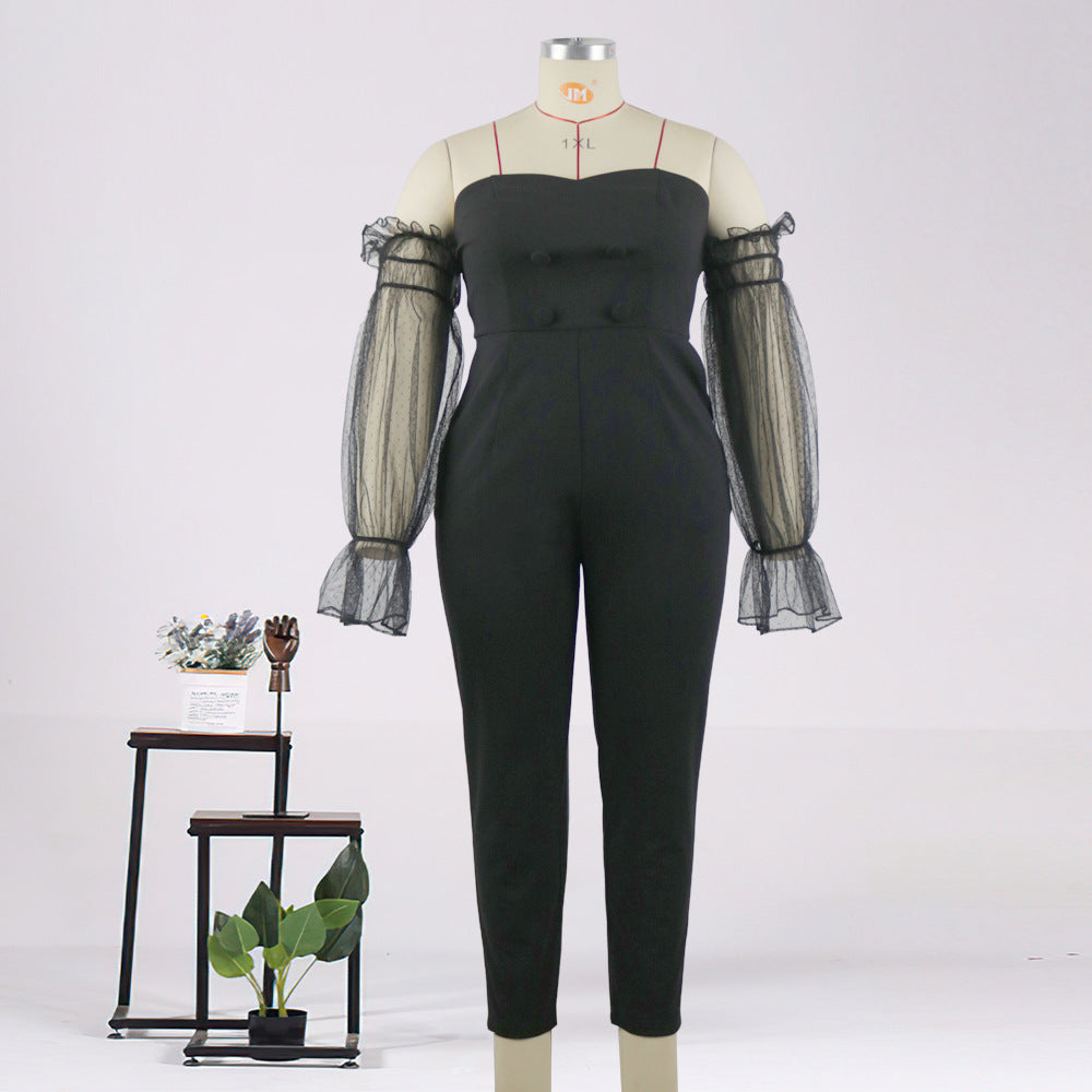 Damen Elegantes Jumpsuit mit transparenten Puffärmeln Echo Archiv