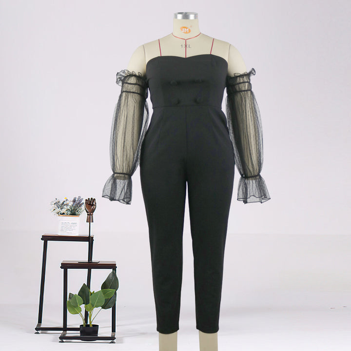 Damen Elegantes Jumpsuit mit transparenten Puffärmeln Echo Archiv
