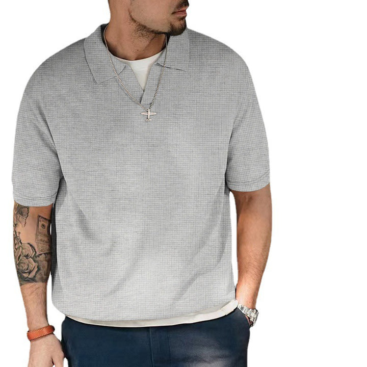 Herren Kurzarm Polohemd mit strukturiertem Design und modernem V-Ausschnitt Echoarchiv