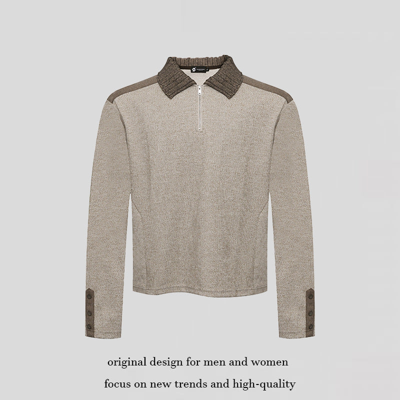 Damen Langarm-Poloshirt mit Halbzip, Kontrastschultern und Knopfmanschetten Echoarchiv