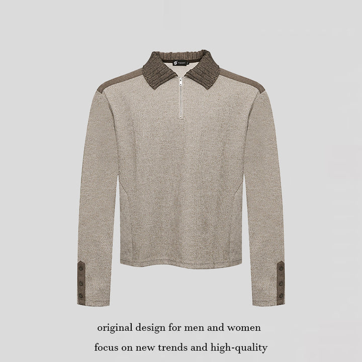 Damen Langarm-Poloshirt mit Halbzip, Kontrastschultern und Knopfmanschetten Echoarchiv
