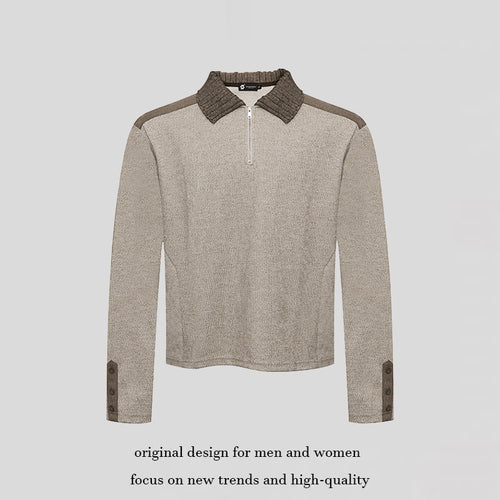 Damen Langarm-Poloshirt mit Halbzip, Kontrastschultern und Knopfmanschetten Echoarchiv