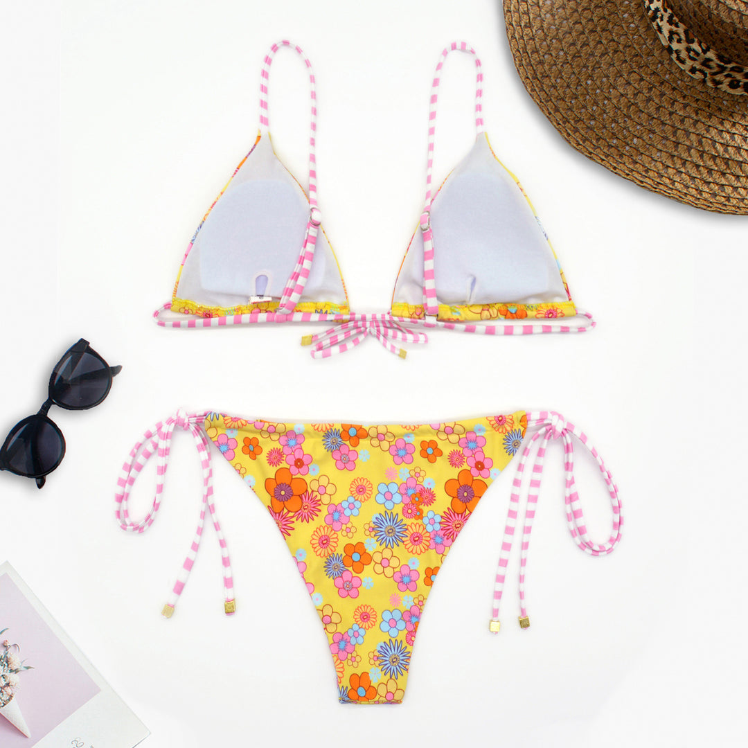 Damen Blumenmuster Triangel-Bikini mit verstellbaren Bindebändern Echo Archiv